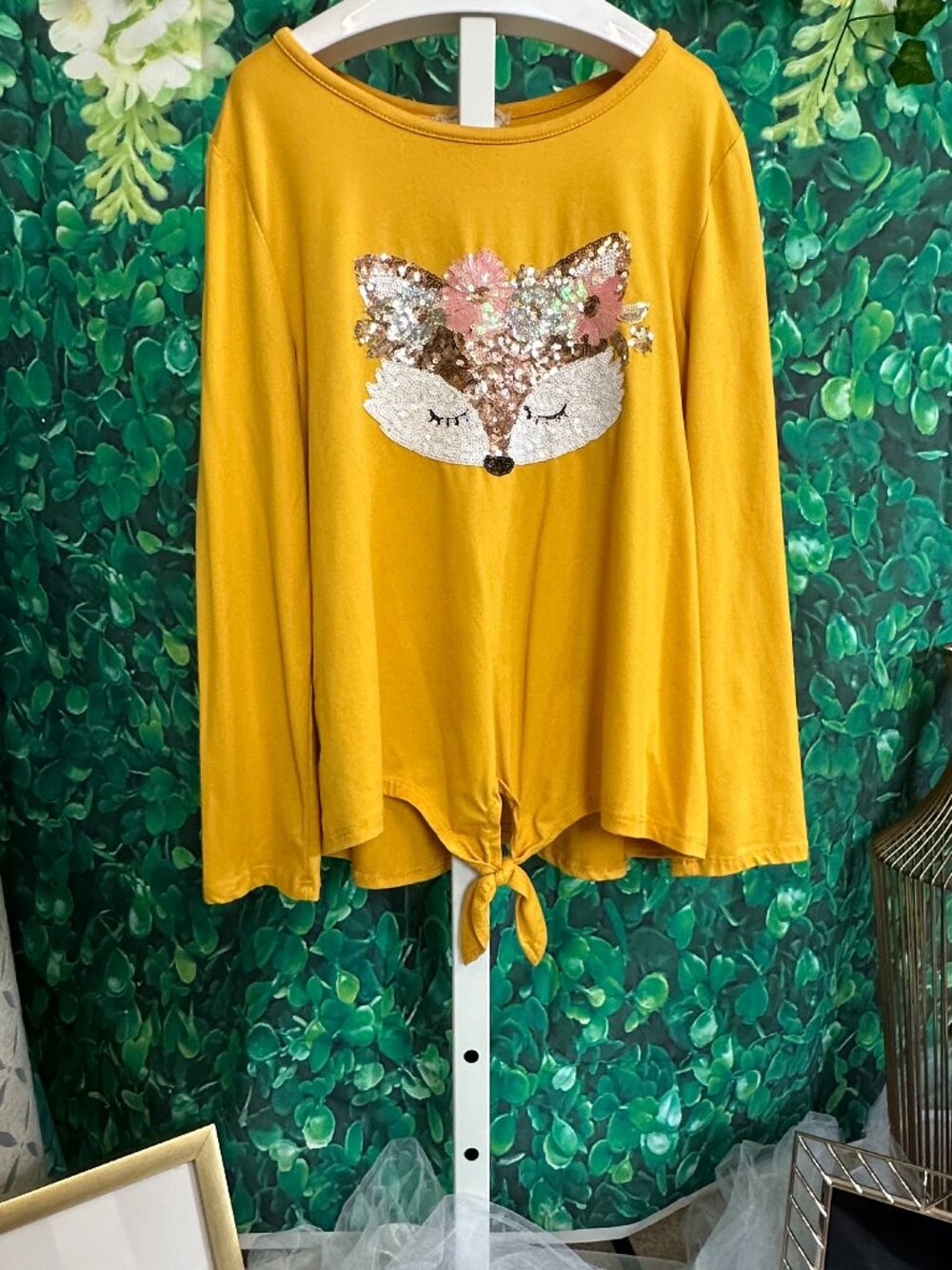 NWOT - Btween Girls' Sequin Flower Crown Fox Front-Tie Top Sz 12